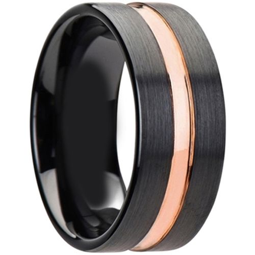 (Wholesale)Tungsten Carbide Black Rose Center Groove Ring-4139