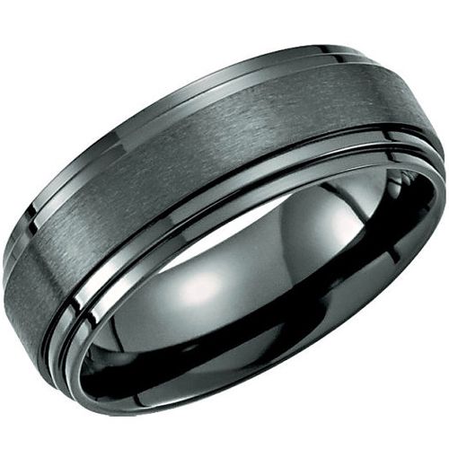 (Wholesale)Black Tungsten Carbide Step Edges Ring  - TG4261