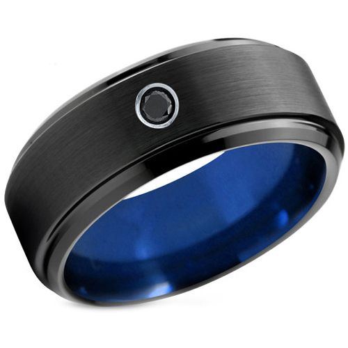 (Wholesale)Tungsten Carbide Black Blue Ring With CZ - TG4294