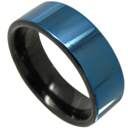 (Wholesale)Tungsten Carbide Black Blue Pipe Cut Ring - TG4348