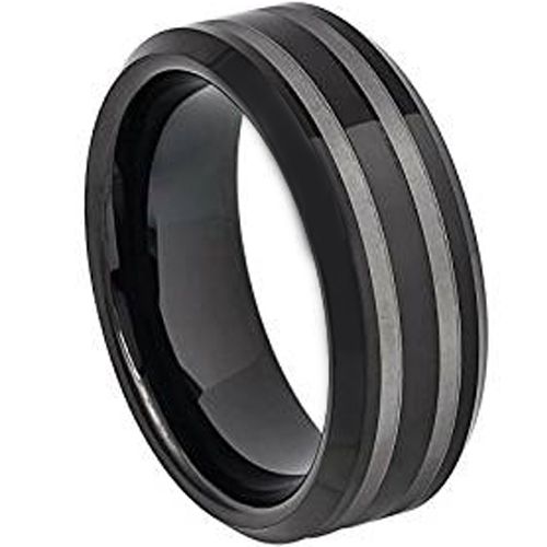 (Wholesale)Black Tungsten Carbide Double Line Ring - TG4380
