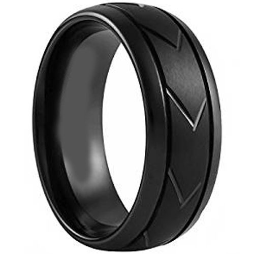 (Wholesale)Black Tungsten Carbide Tire Tread Ring-TG4395