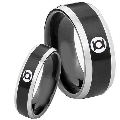 (Wholesale)Tungsten Carbide Green Lantern Beveled Edges Ring-TG4446