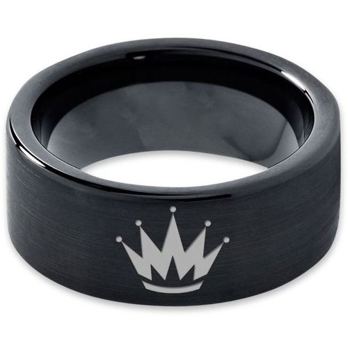 (Wholesale)Black Tungsten Carbide King Crown Flat Ring-4606