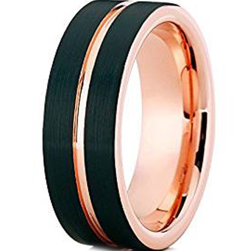 (Wholesale)Tungsten Carbide Black Rose Center Groove Ring-4615
