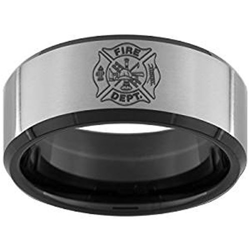 (Wholesale)Tungsten Carbide FireFighter Beveled Edges Ring - TG4634