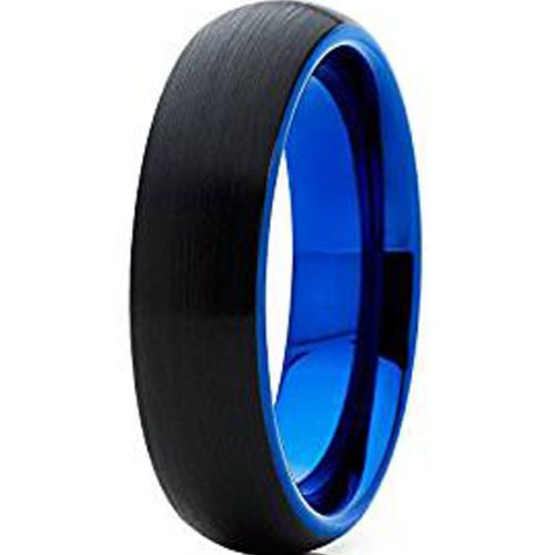 (Wholesale)Tungsten Carbide Black Blue Dome Ring - TG4637