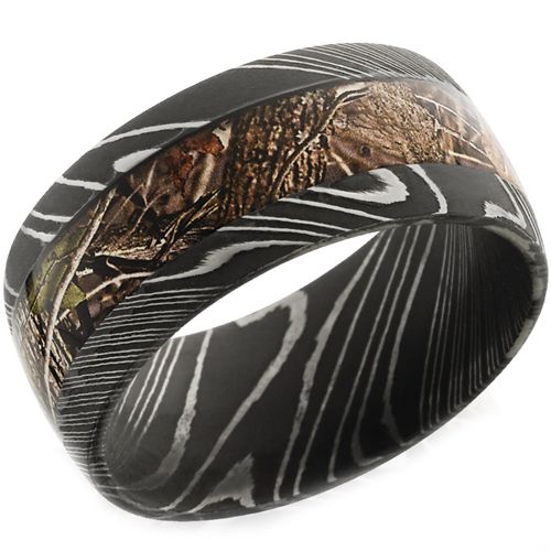 (Wholesale)Black Tungsten Carbide Camo Damascus Ring - TG4656