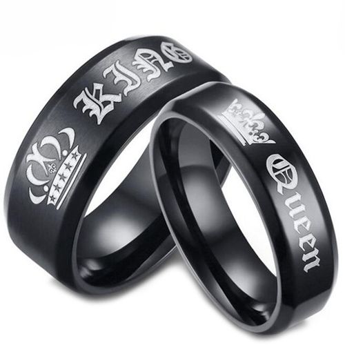 (Wholesale)Black Tungsten Carbide King Queen Ring - TG4721