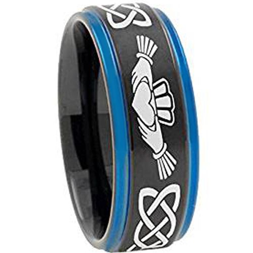 (Wholesale)Tungsten Carbide Black Blue Mo Anam Cara Ring-4722