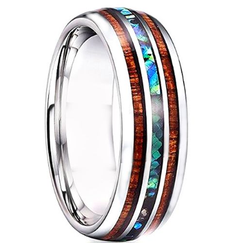 (Wholesale)Tungsten Carbide Wood Abalone Shell Ring - TG4727