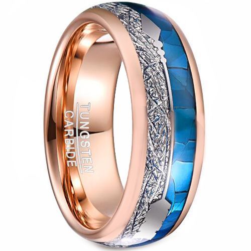 (Wholesale)Rose Tungsten Carbide Arrow Ring With Abalone Shell & Meteorite-5043