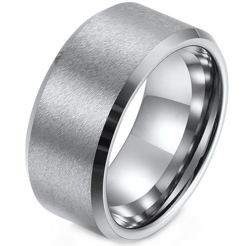 (Wholesale)Tungsten Carbide 12mm Beveled Edges Ring-5430