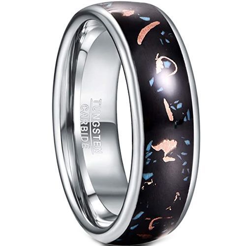 (Wholesale)Tungsten Carbide Abalone Shell & Meteorite Ring-5432