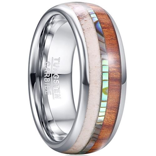 (Wholesale)Tungsten Carbide Deer Antler Abalone Shell & Wood Ring-5461