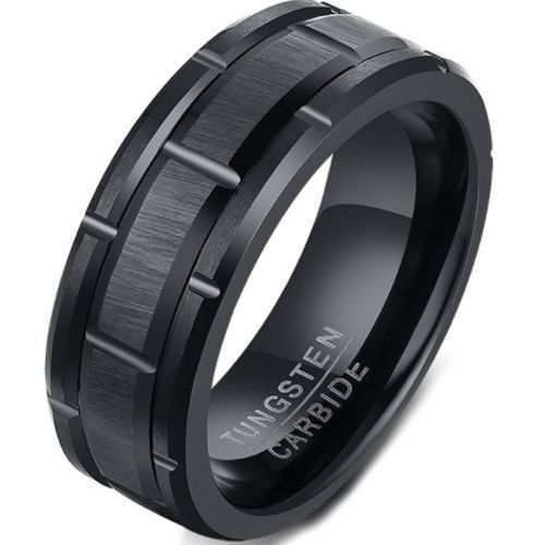 (Wholesale)Black Tungsten Carbide Tire Tread Ring-5511