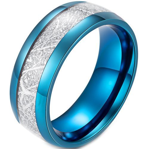 (Wholesale)Blue Tungsten Carbide Ring With Meteorite-5593