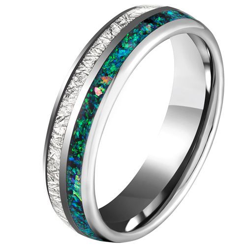 (Wholesale)Tungsten Carbide Meteorite & Crushed Opal Ring-5625