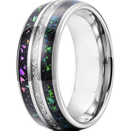 (Wholesale)Tungsten Carbide Meteorite & Crushed Opal Ring-5626