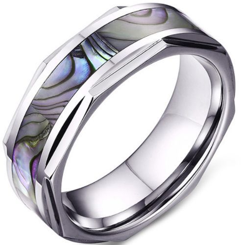 (Wholesale)Tungsten Carbide Abalone Shell Ring-5641