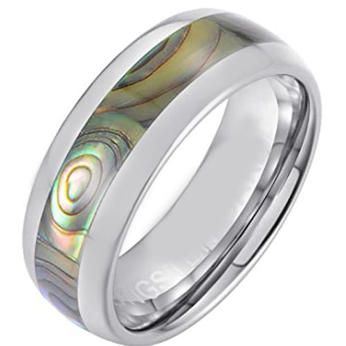 (Wholesale)Tungsten Carbide Abalone Shell Dome Court Ring-5661