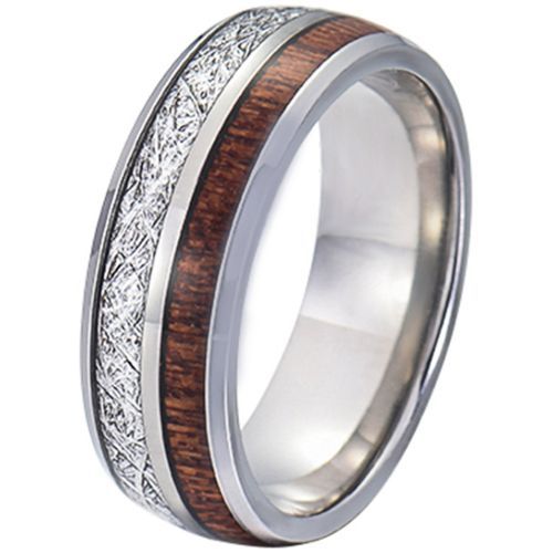 (Wholesale)Tungsten Carbide Koa Wood & Meteorite Ring-5770