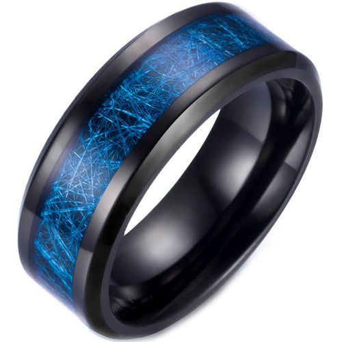 (Wholesale)Black Tungsten Carbide Ring With Meteorite-5771