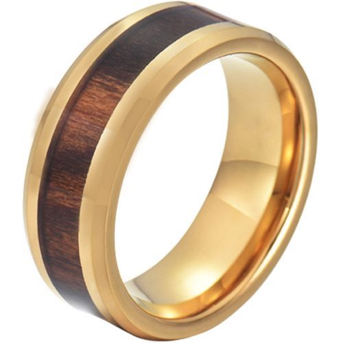 (Wholesale)Gold Tone Tungsten Carbide Ring With Wood-5776