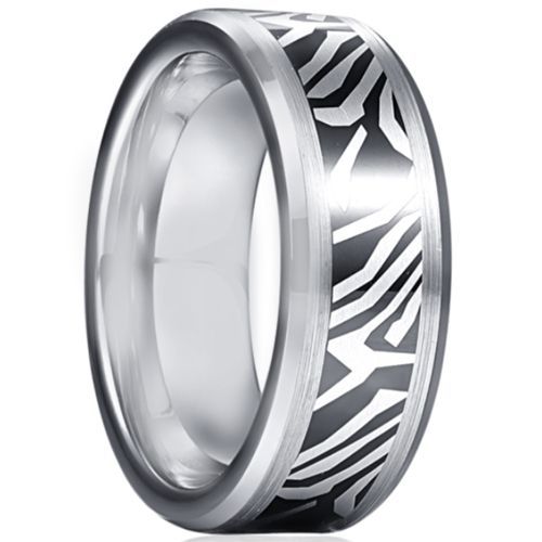 (Wholesale)Tungsten Carbide Black Silver Damascus Ring-5930