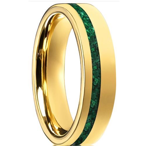 (Wholesale)Gold Tone Tungsten Carbide Green Malachite Ring-5937