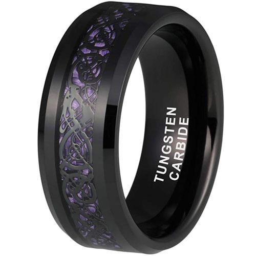 (Wholesale)Black Tungsten Carbide Dragon Carbon Fiber Ring-6861