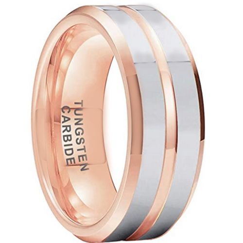 (Wholesale)Tungsten Carbide Rose Silver Center Groove Ring-6999