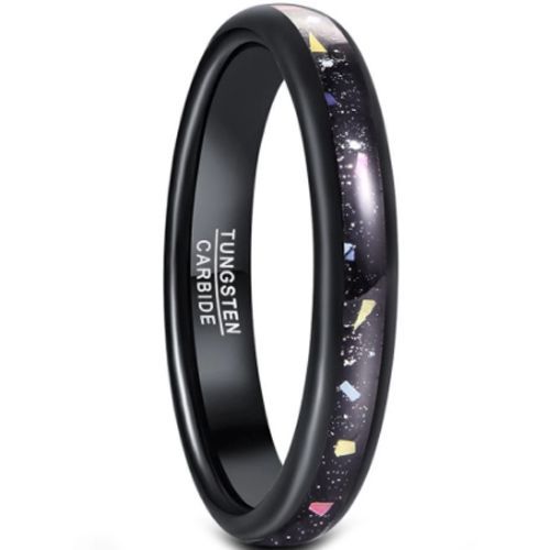 (Wholesale)Black Tungsten Carbide Macaron Turquoise Ring-7033