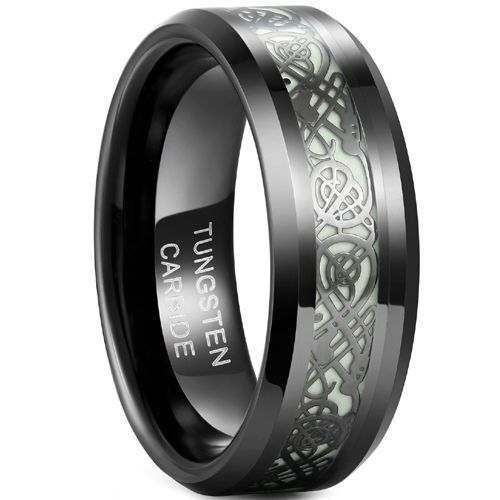 (Wholesale)Black Tungsten Carbide Dragon Beveled Edges Ring-7500