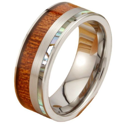 (Wholesale)Tungsten Carbide Abalone Shell & Koa Wood Ring-7579