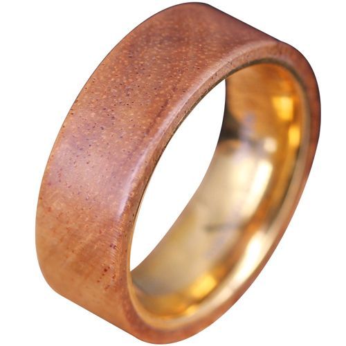 (Wholesale)Gold Tone Tungsten Carbide Ring With Wood-7581