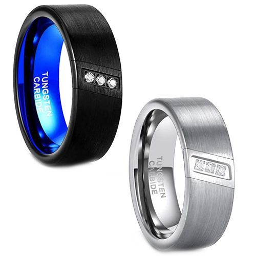 (Wholesale)Tungsten Carbide Black Blue/Silver Ring With Cubic Zirconia-7639