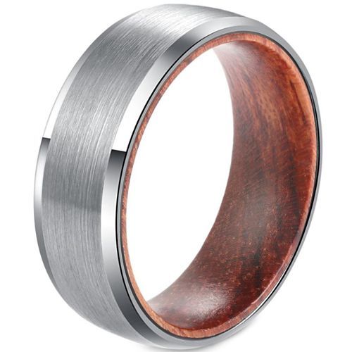 (Wholesale)Tungsten Carbide Beveled Edges Ring With Wood-7661