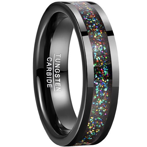 (Wholesale)Black Tungsten Carbide Ring With Meteorite-7774