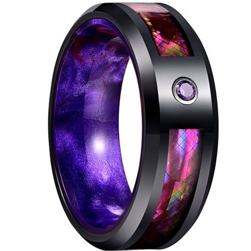 (Wholesale)Black Tungsten Carbide Camo Ring With Cubic Zirconia-7776