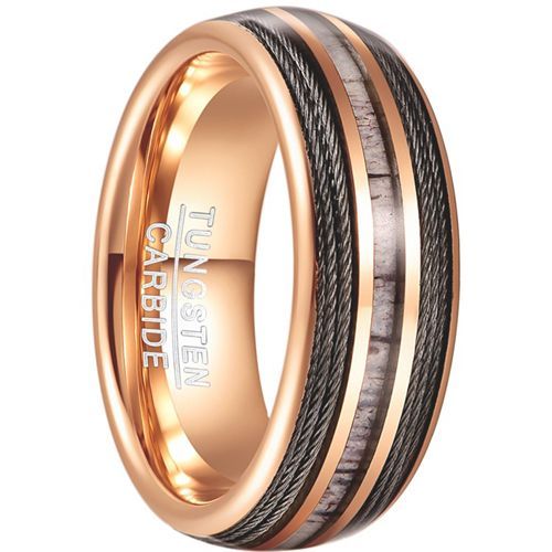 (Wholesale)Gold Tone Tungsten Carbide Wire & Deer Antler Ring-7777