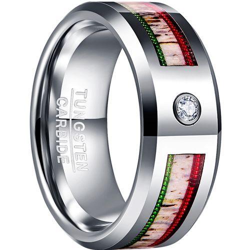(Wholesale)Tungsten Carbide Wire Deer Antler Ring With Cubic Zirconia-7780