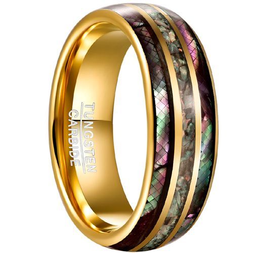 (Wholesale)Gold Tone Tungsten Carbide Abalone Shell Ring-7781