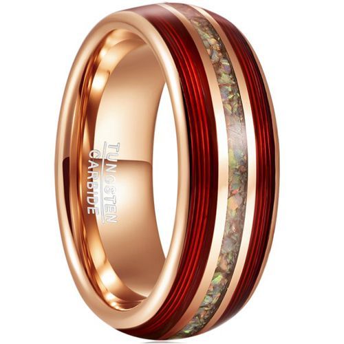 (Wholesale)Tungsten Carbide Rose Red Wire Ring With Crushed Opal-7787