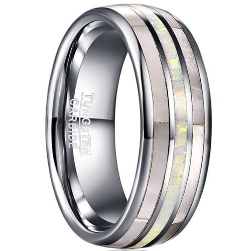 (Wholesale)Tungsten Carbide Ring With Abalone Shell & Crushed Opal-7788