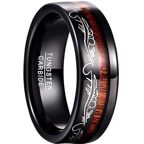 (Wholesale)Black Tungsten Carbide Celtic Ring With Wood-7795