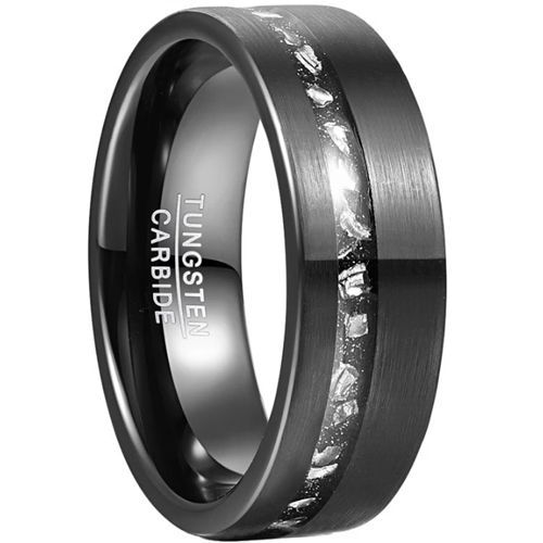 (Wholesale)Black Tungsten Carbide Ring With Meteorite-7803