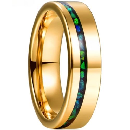 (Wholesale)Gold Tone Tungsten Carbide Green Malachite Ring-7804