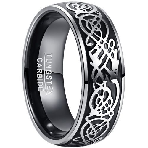 (Wholesale)Tungsten Carbide Black Silver Dragon Ring-7870