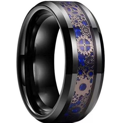 (Wholesale)Black Tungsten Carbide Gears Ring With Carbon Fiber-7949